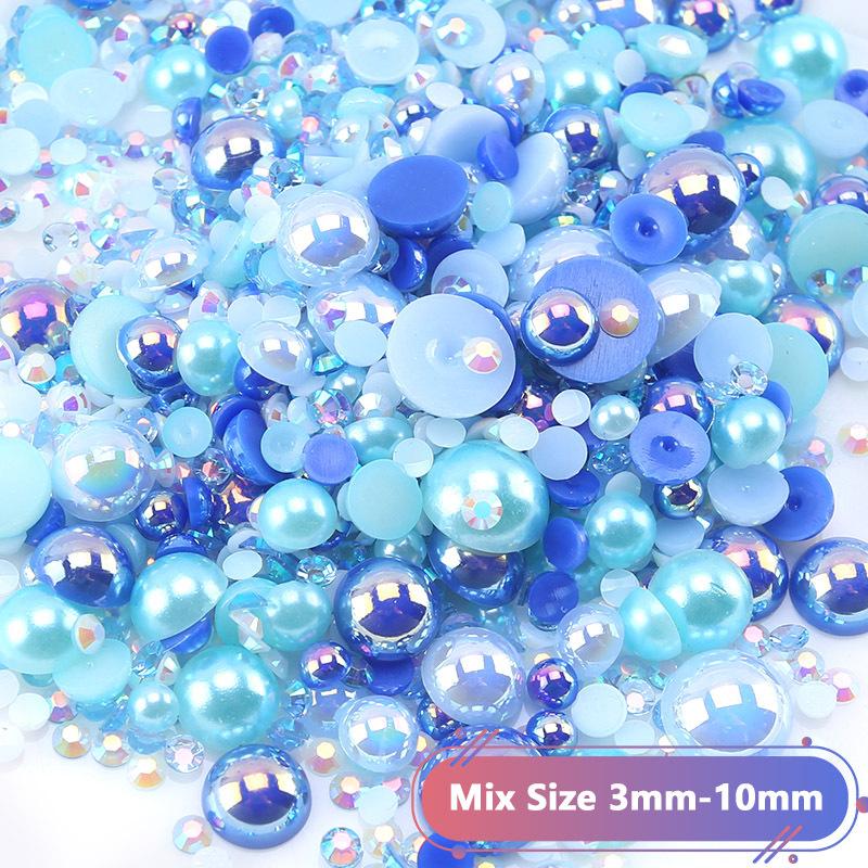 Hot Sale Color Mixed Semicircular Pearl Resin Diamond Mixed 3-10Mm Highlight Abs Pearl Diy Jewelry