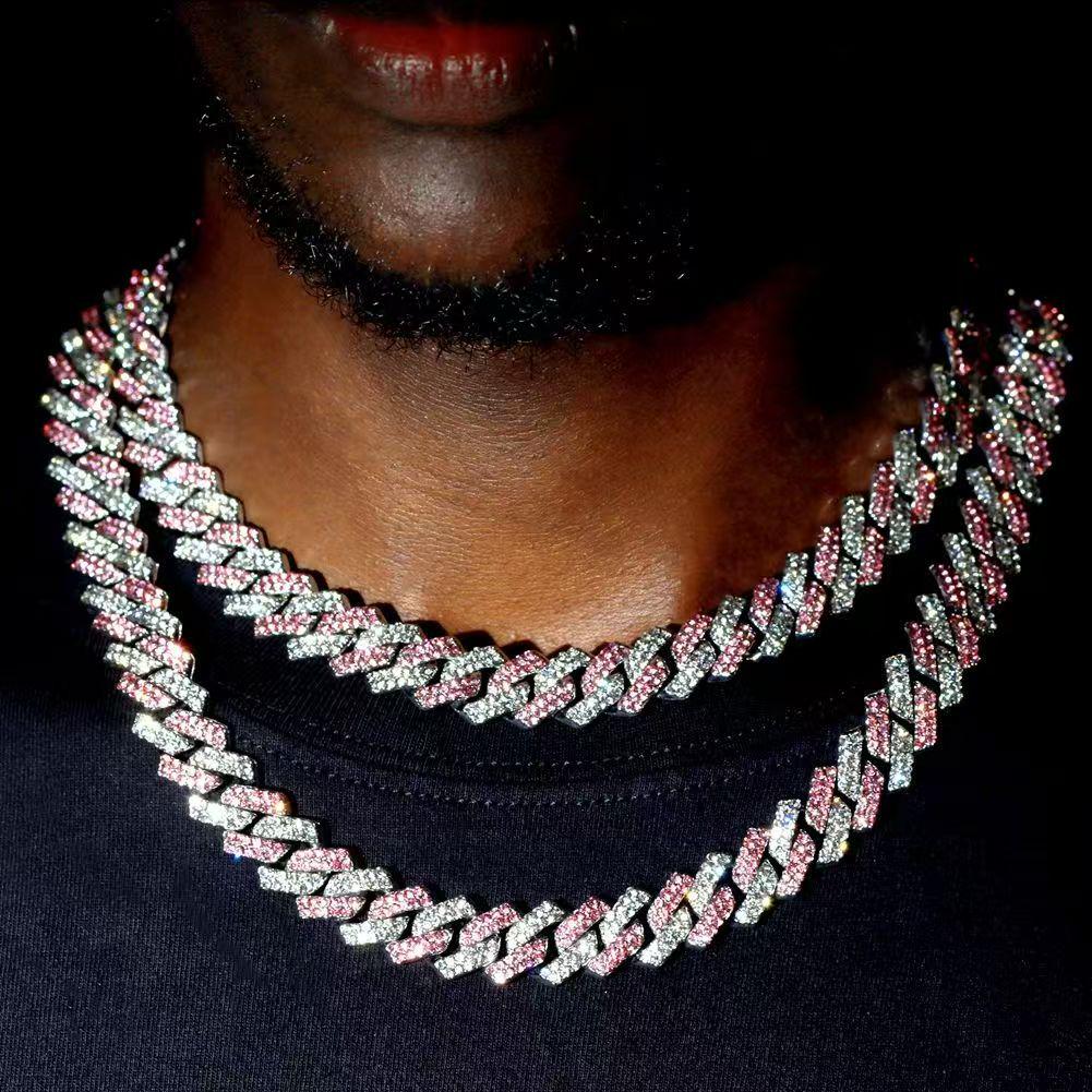 15mm Rhombus Cuban Chain Hip Hop Men's Necklace with Rhinestones - European & American Style