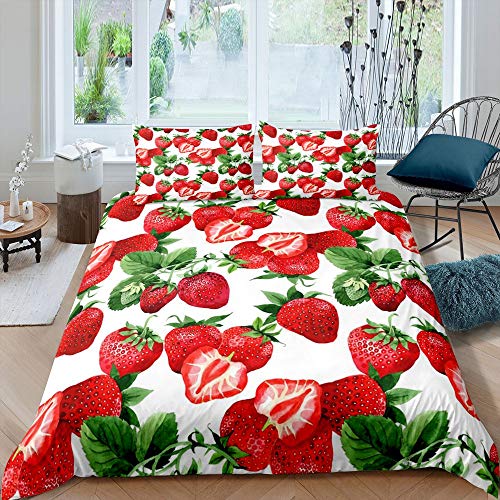 Pink Strawberry Cute Bedding Set Duvet Cover Set 3D Print Fruit Pattern Quilt Cover Pillowcase King Queen Size For Kids Boy Girl