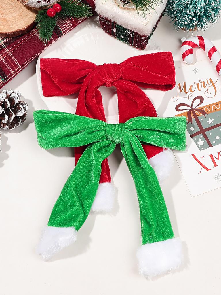 1 Pcs Red Christmas Velvet Hair Clip,Bow Christmas Stocking Hair Clip with Slide Metal Hair Clips Ponytail Holders for Women