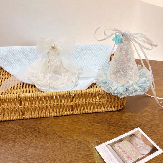 Birthday Hat Three-Dimensional Star Decoration Plaid Mesh Lace Princess Style Headwear Party Hair Accessory Photo Prop