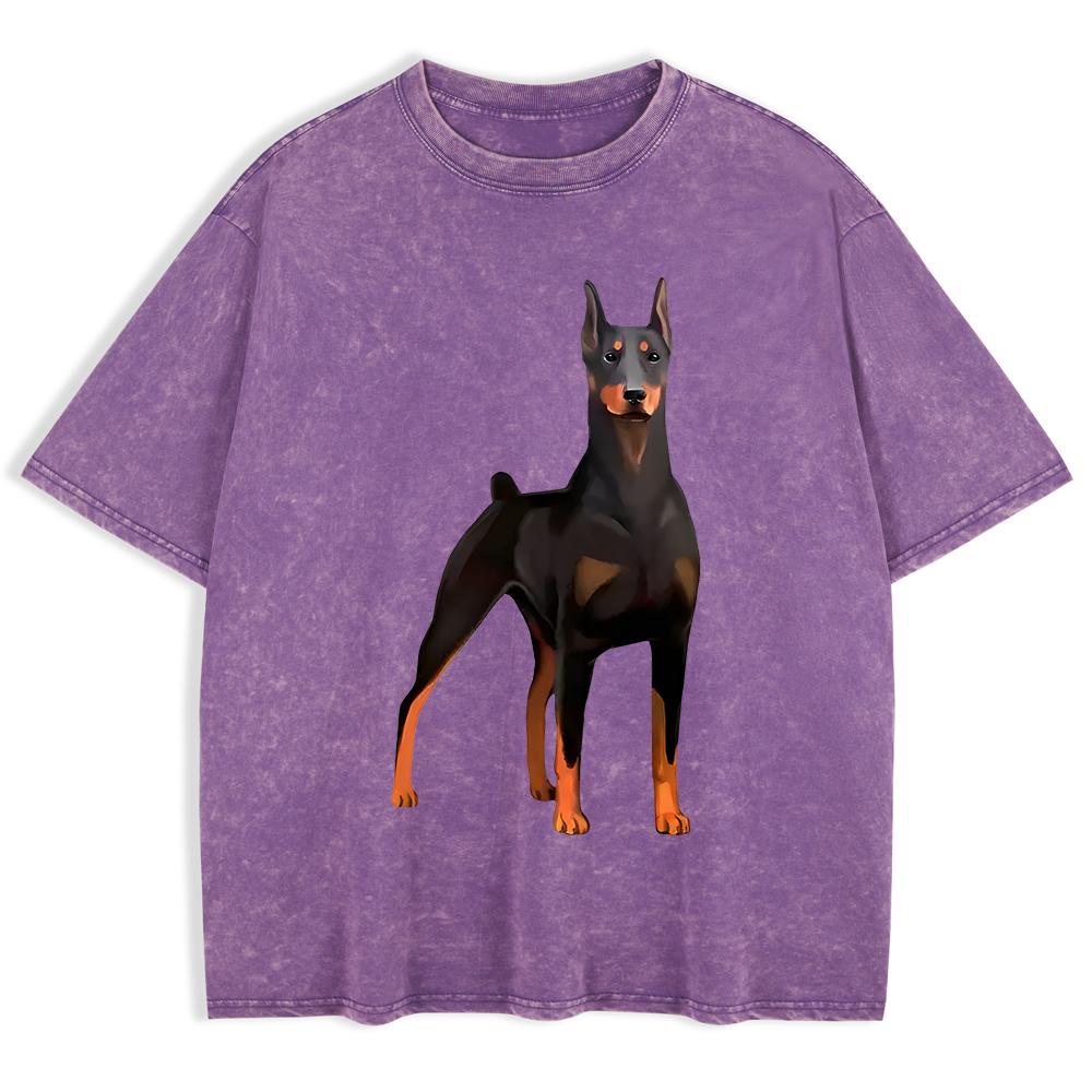 Doberman Dog Printing Washed T-Shirts Mens Cotton Oversize T Shirt Casual O-Neck Short Sleeve Tops Soft Men Clothes