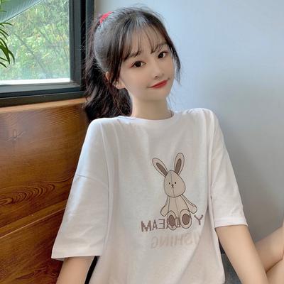 Summer New Short-sleeved T-shirt Women's Loose Korean Version Trendy Ins Super Fire Student Harajuku Cartoon Top