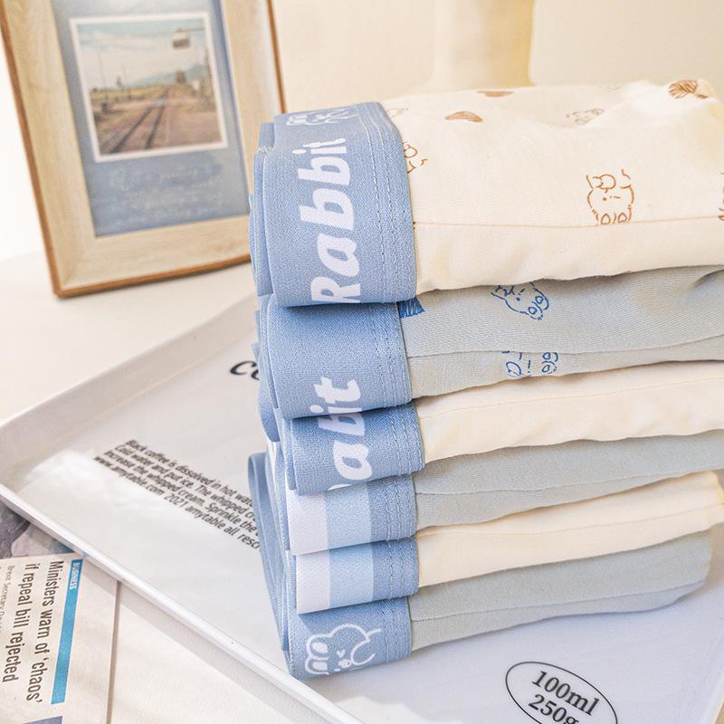 Men's Spring and Summer New Print Cartoon Rabbit Cotton Breathable Mid Waist Flat Angle Briefs