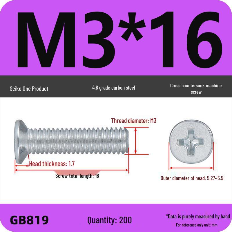 GB819 Zinc-Plated Carbon Steel Phillips Countersunk Screws: M2-M10