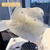 French flower mesh crimped brim basin hat female Hepburn style fashion exquisite banquet travel photo outdoor sun hat