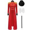 Costume da Domatore di Circo da Donna con Spallina a Frange Giacca Lunga di Velluto con Code e Cappello Bacchetta Guanti per Halloween Spettacolo di Magia