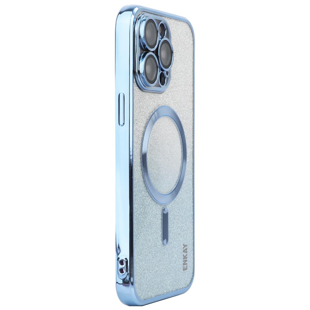 

For iPhone 16 Pro Max Magnetic Case Glitter TPU Phone Back Cover with Lens Film Blue