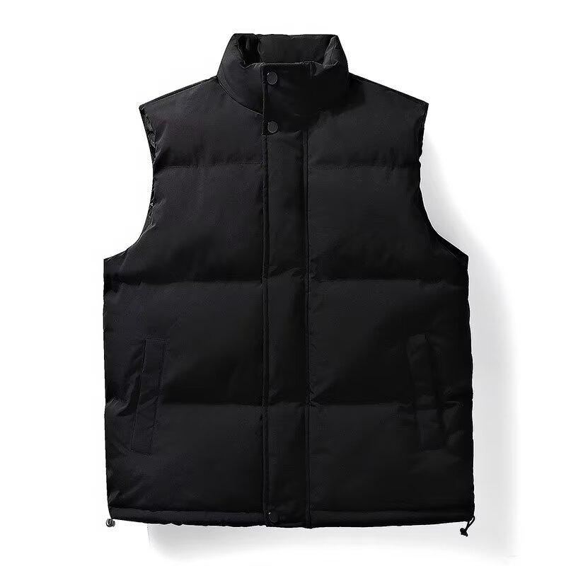 Men's Oversized Warm Solid Color Stand Collar Sleeveless Vest - Trendy Winter Outerwear