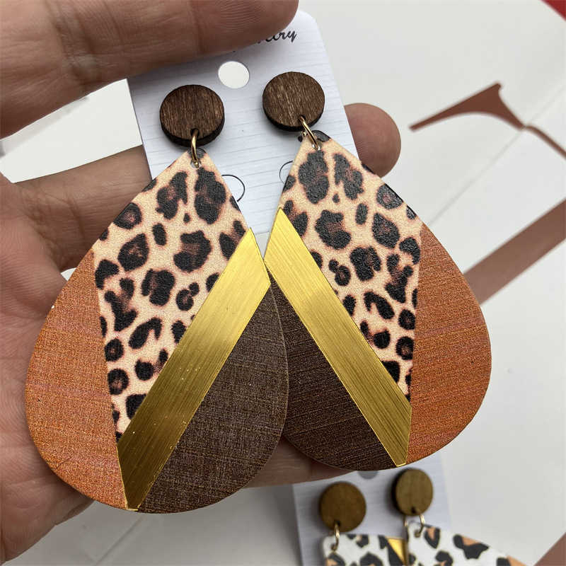 Vintage Print Earrings Earrings Exaggerated Leopard Wooden Beach Ear Studs