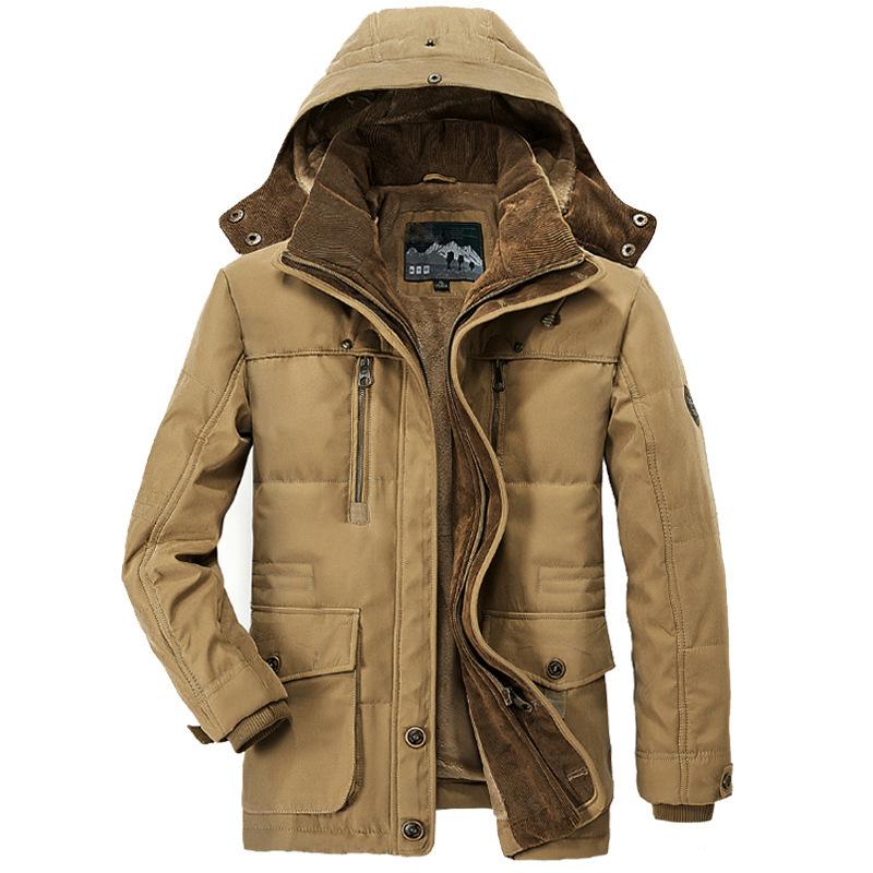 Plus-size Men's Cotton-padded Coat with Fleece and Thickening Medium Length Plus-size Warm Cotton-padded Coat