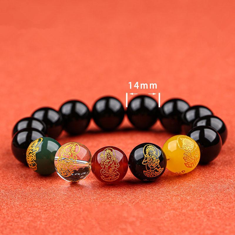 Red Agate Five-Way Fortune God Bracelet, Obsidian Five-Way Fortune God Bracelet, Unisex Couple's Gift