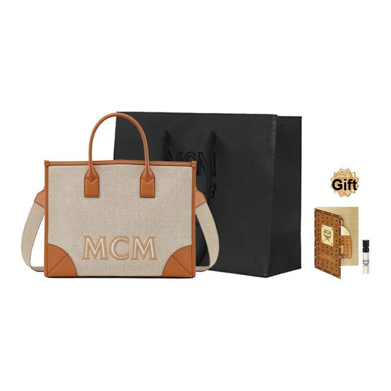 New MCM München Fabric Canvas With Calfskin Trim Combo Bag, One Shoulder Handbag Tubas Women's MWTCABO04CO001