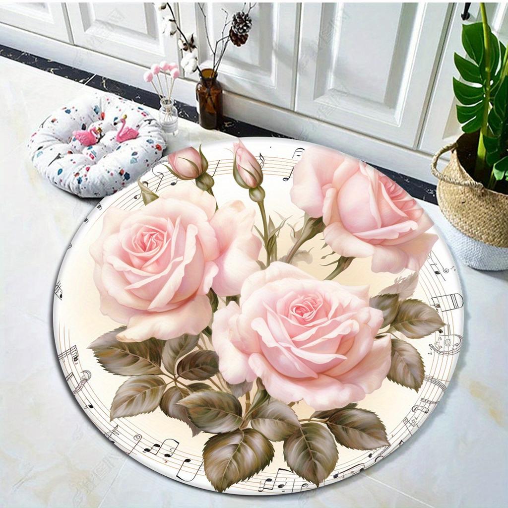 JIT 3D Rose Blume Runder Bereichsteppich - Weicher Polyester Handwaschbarer Teppich für Büro, Zimmer, Garten, Küche, Badezimmer - Elegant Mu