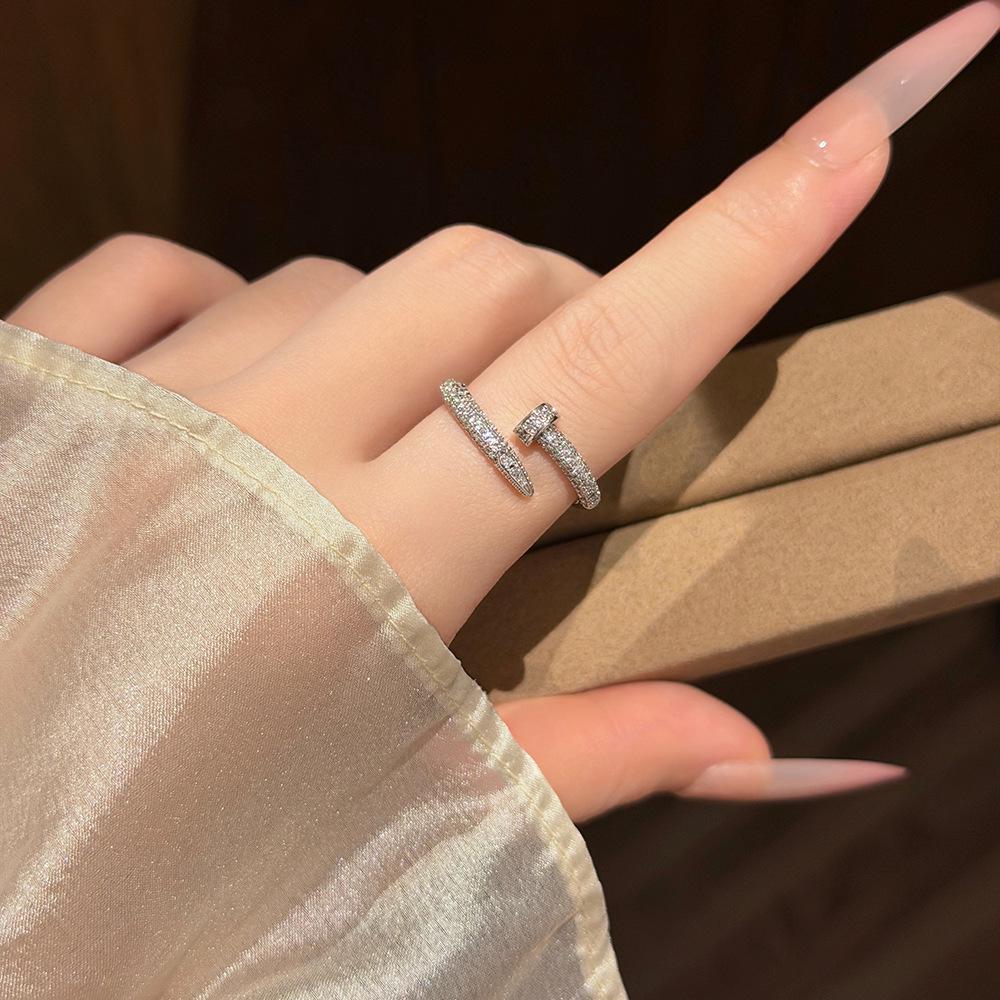 Elegant Adjustable Full Diamond Open Ring for Women – Versatile Xiaohongshu Style