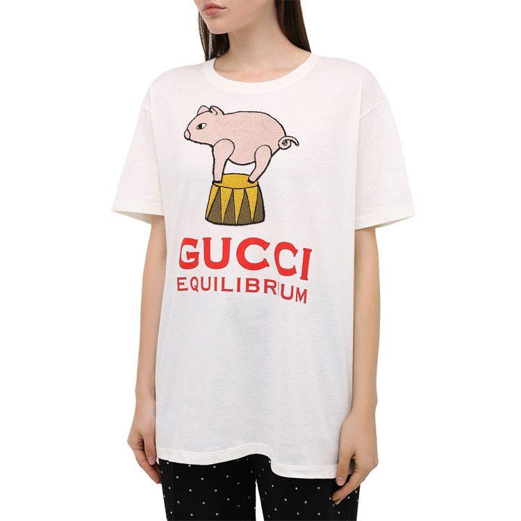 Gucci Drop Shoulder Sleeve T Shirt Women's Ecru 615044-XJCRI-9095