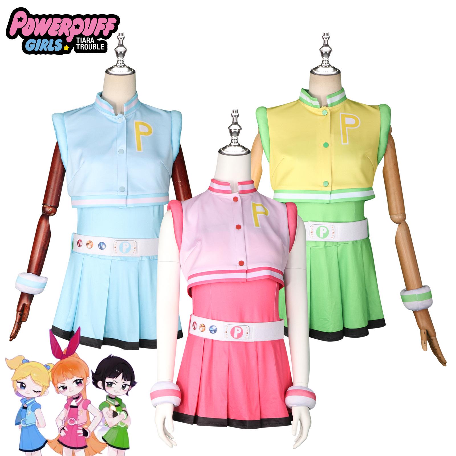 

Powerpuff Girls Cosplay: Super Blossom, Buttercup, and Spinning Bubbles Anime Costumes Medium