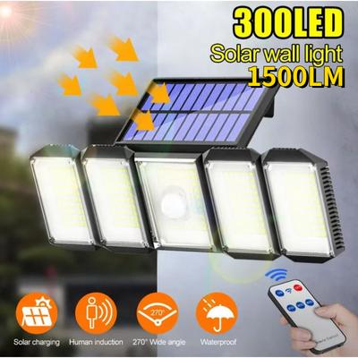 1500LM 300 LEDs Solarlicht für den Außenbereich, wasserdicht, mit Fernbedienung, 3 Modi, Bewegungssensor, Weitwinkelbeleuchtung, Straßenlaterne