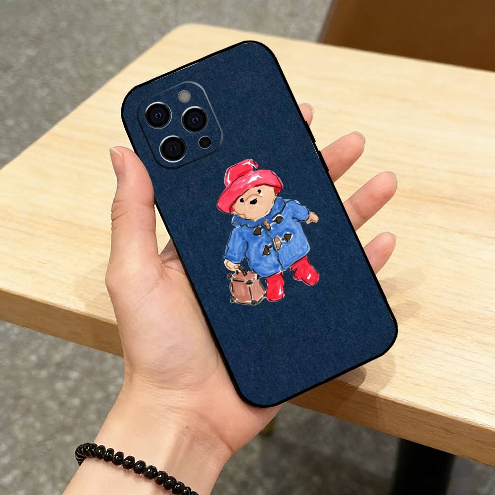 P-Paddington Bear Cut Phone Case For iPhone 17,16,15,14,13,12,11 Plus,Pro Max,XS,Soft Silicone Black Cover