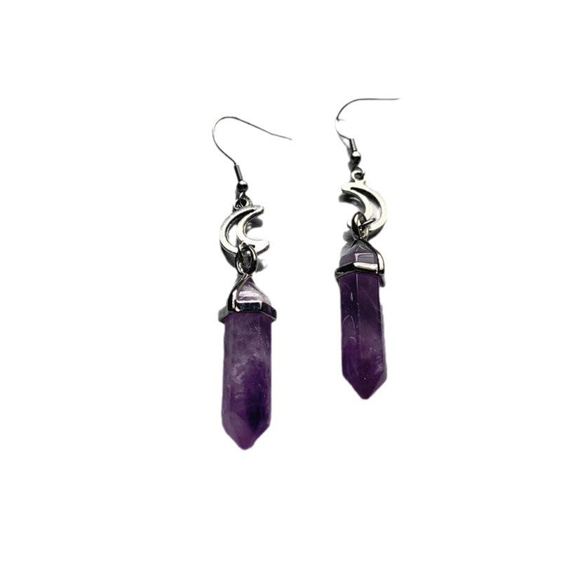 Natural Amethyst Moon Gothic Earrings
