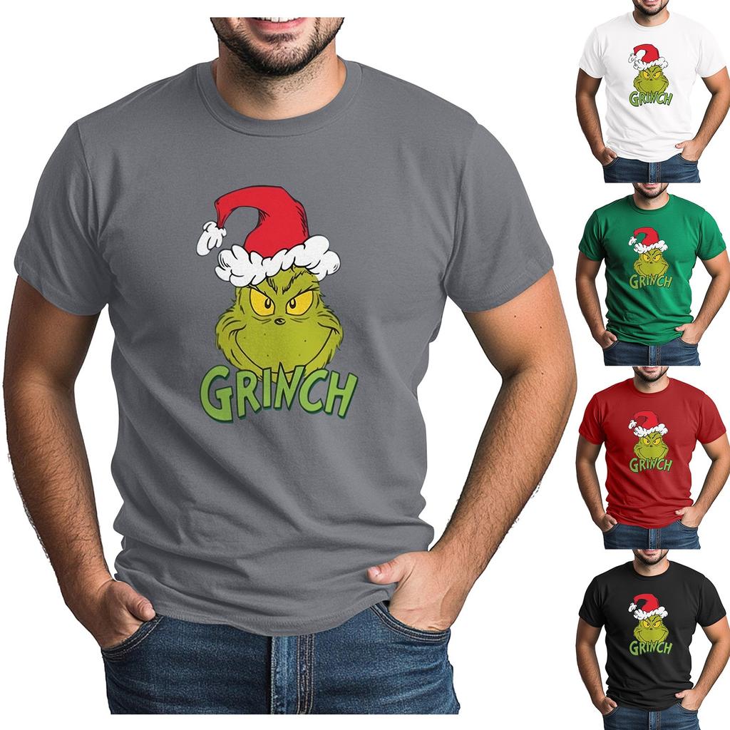 Men's Short Sleeve Crew Neck Christmas T-Shirt Featuring Holiday Character Graphic Print Casual Fit Soft Fabric Comfortable Wear