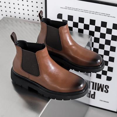 Fashion Chelsea Men Boots PU High Top Round Head Thick Sole Mid Top Anti Slip Business Formal Men Boots Classic Large 38-46