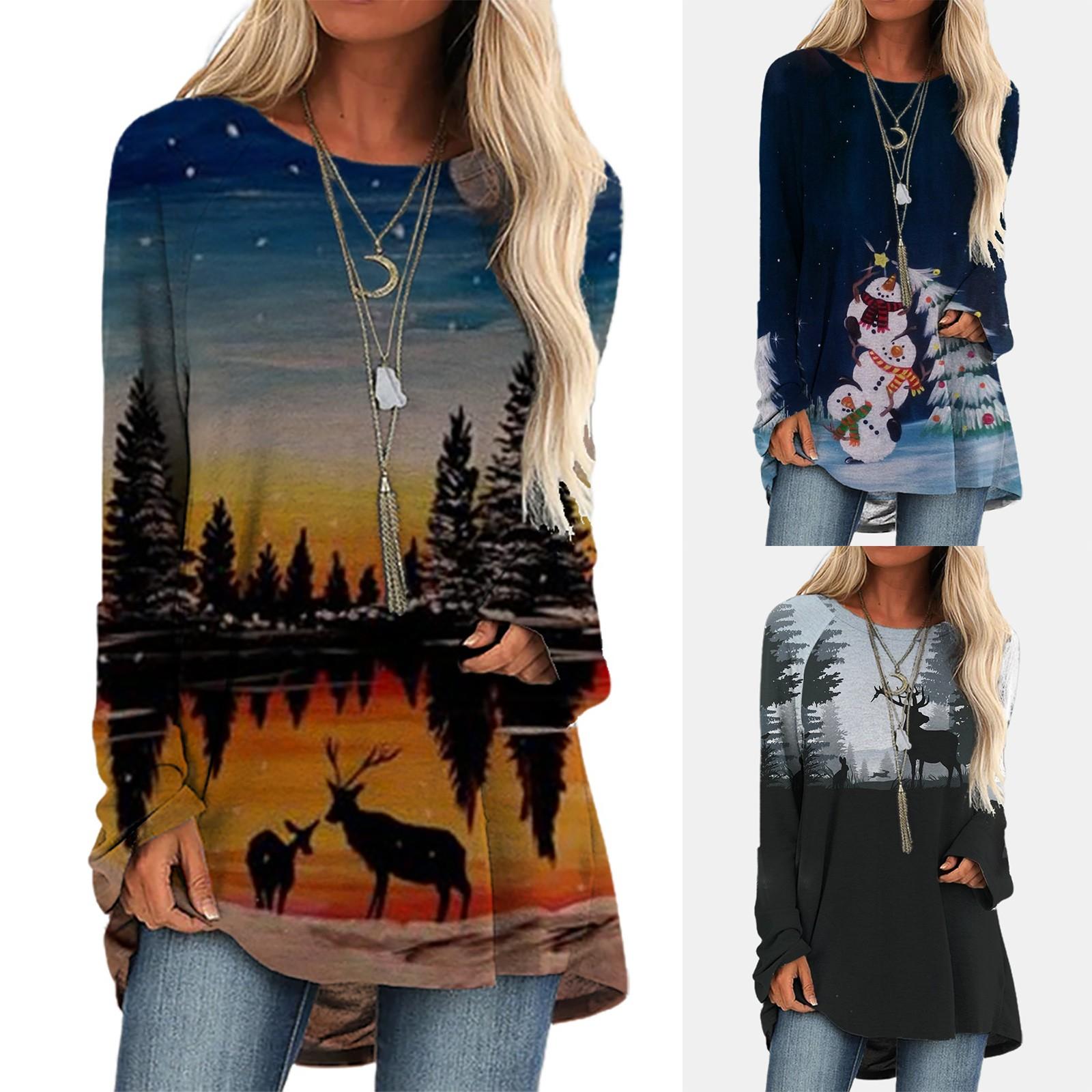 

Женская модная свободная рубашка с длинным рукавом и блузкой с принтом