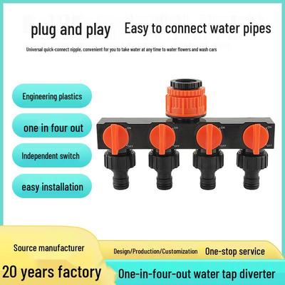 Home Garden 4-Way Water Connector with Switch Valve Faucet Quick Connect.