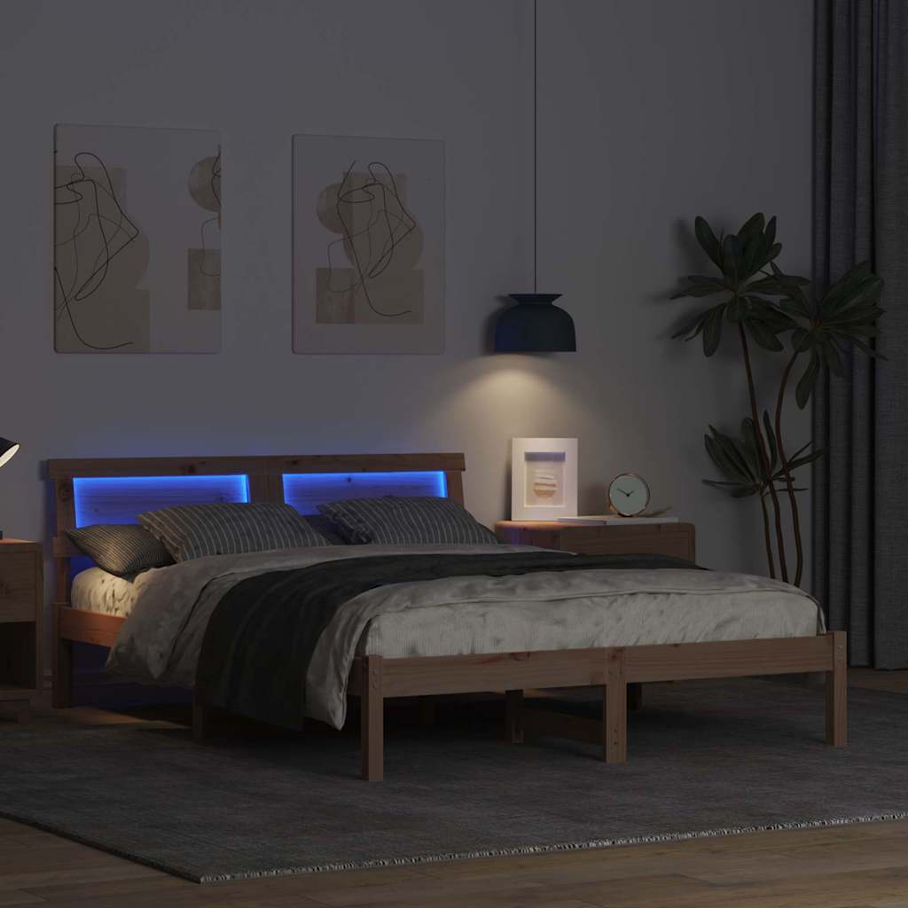 Bed Frame with Headboard Brown 120 X 200 Cm Solid Pine Wood