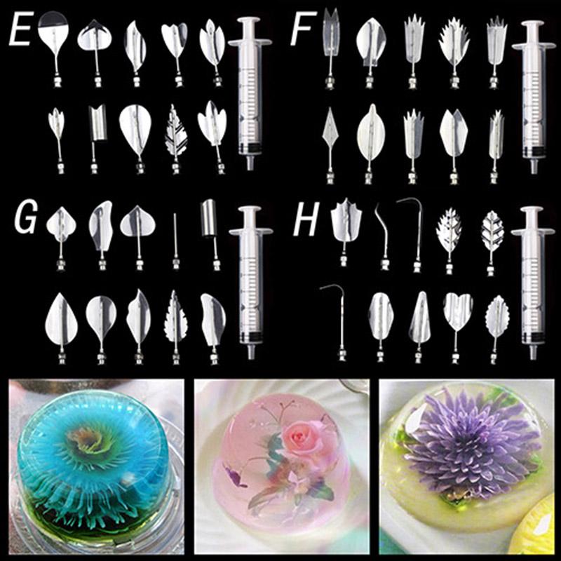 14 Stil 3D Gelatine Kuchenform Gelee Kunst Pudding Blumen Edelstahl Düse Spritze Nadel Set Kuchen Dekorationswerkzeuge