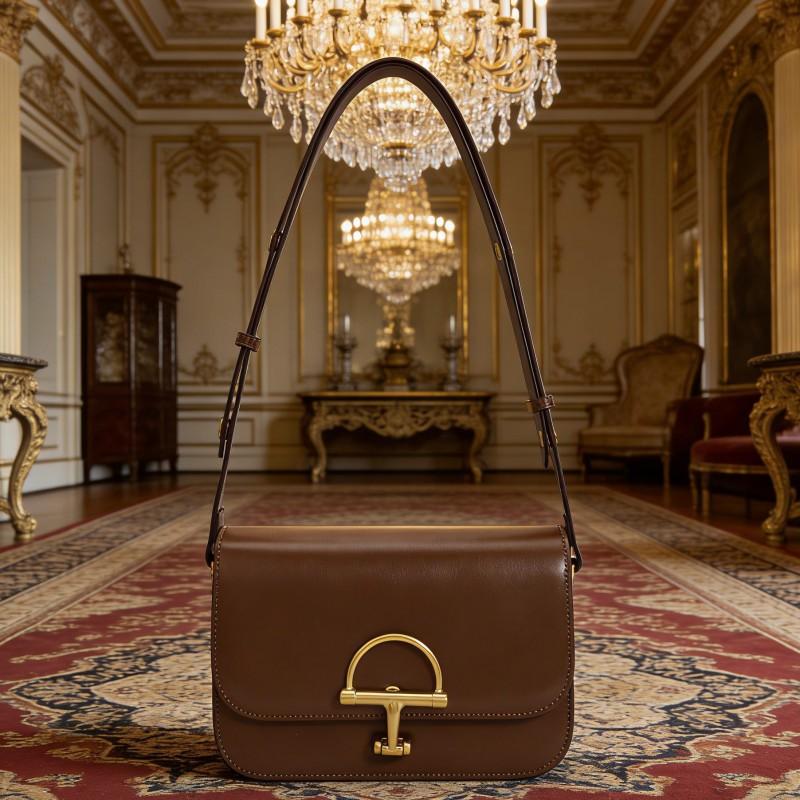 Vintage Brown Horseshoe Buckle Crossbody Bag Women 2026 Minimalist Office Shoulder Small Square Leather Handbag