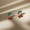 A Pair of Elegant Cherry Earrings, Inlaid with Sparkling Stone Decoration, Zinc Alloy Material, Suitable for Women's Fashion Wear