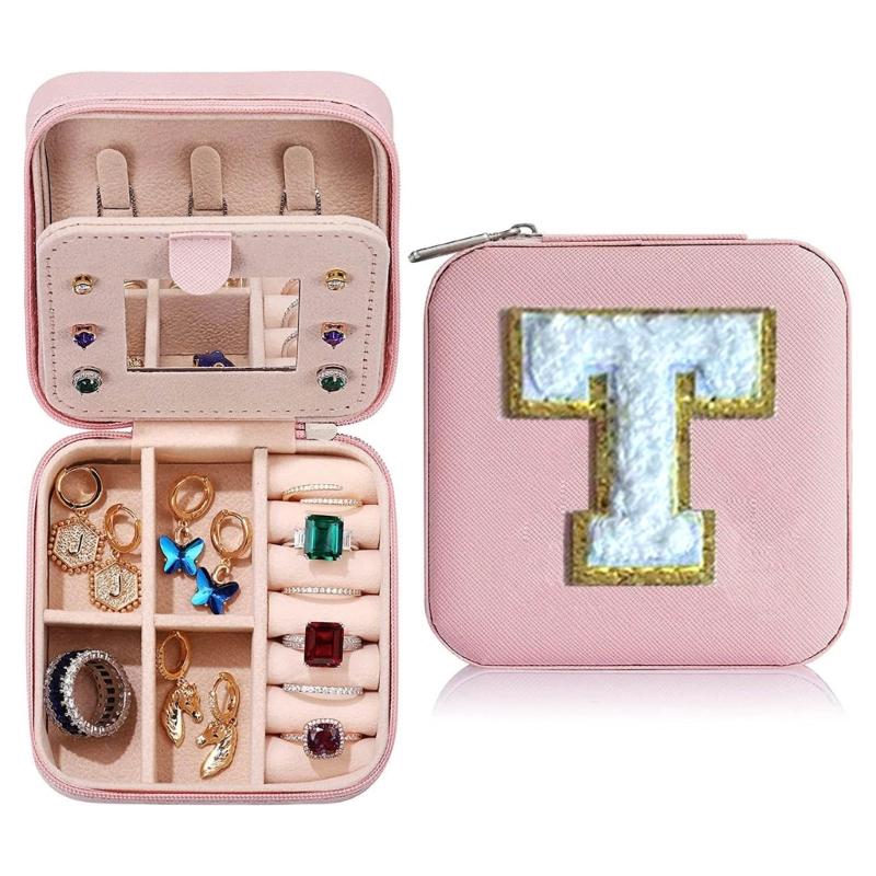 Portable Jewelry Organizer Box with Mirror Unique Leathers Jewelry Box for Women Girls Ring Necklace Earrings Easy Use