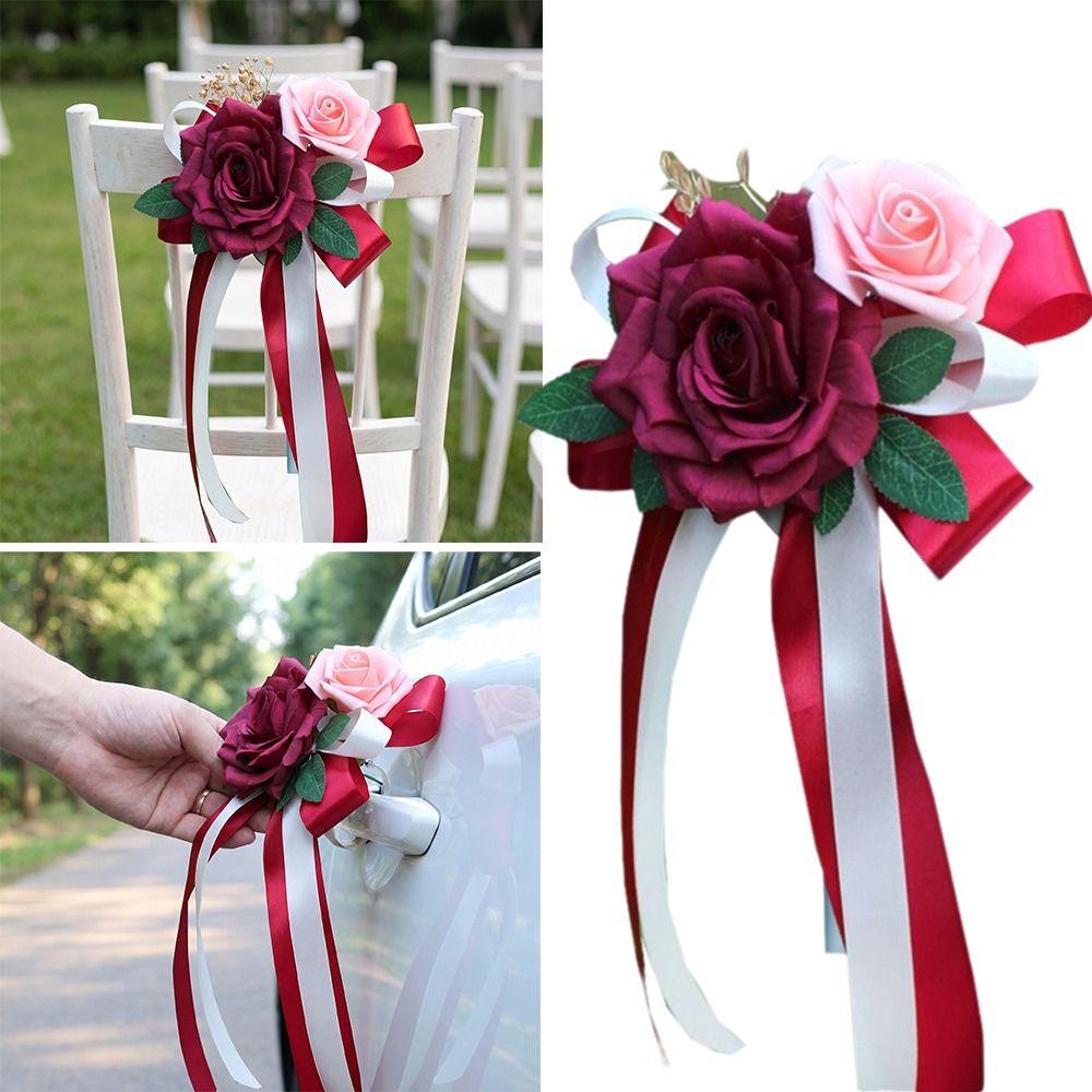 Retro Bow Rearview Mirror Decoration Wedding Party Door Handle Decoration Automotive Supplies