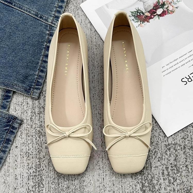 Black Red Bow Mary Jane Ballet Flats for Women – Soft Sole, Low Heel, Low-Cut