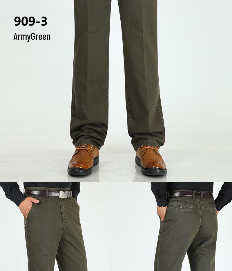 Men's Thick Cotton Casual High-Waisted Straight-Leg Pants for Autumn and Winter