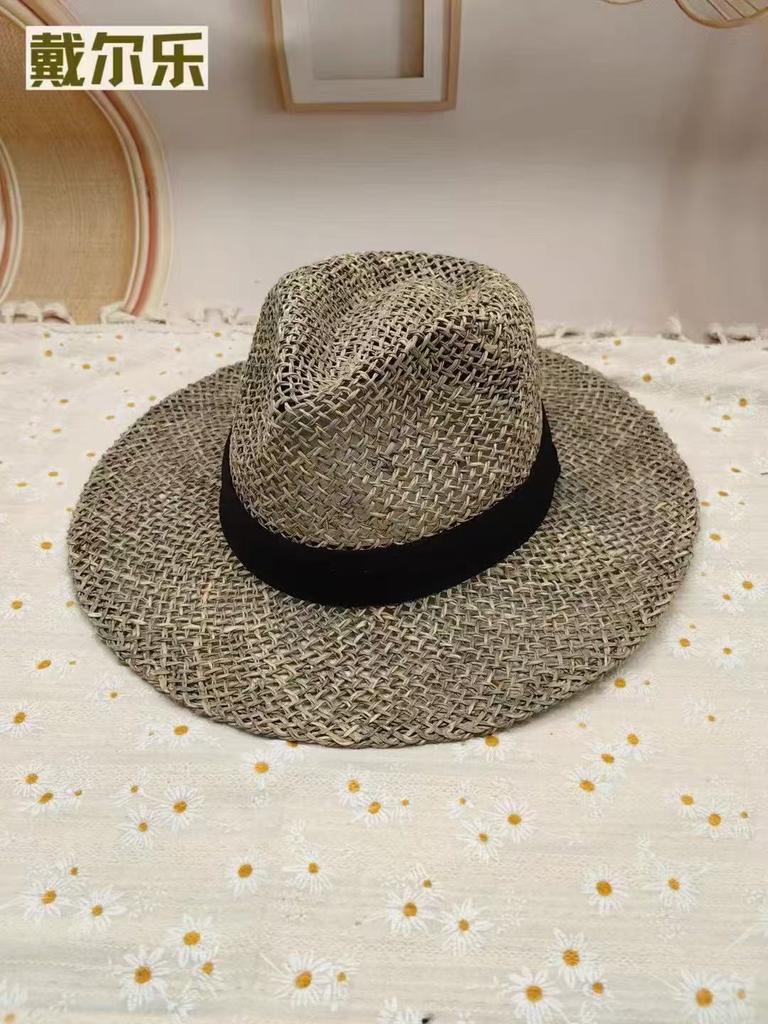 Natural Grass Retro Japanese Top Hat Unisex Straw Straw Straw Hat Summer Shading Sun Protection Beach Vacation Sun Hat