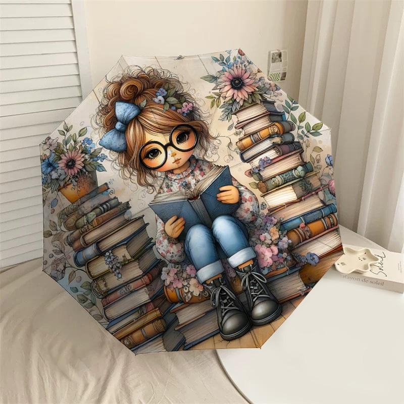 

1PC flowers books Automatic Open/Close Umbrella with Windproof, 8-Rib Sturdy Canopy, Durable Ribs, Fashionable Design,1260A