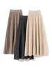 Women's 100% Pure Cashmere High Waist Long Skirt - Solid Color, Elastic Drape, Plush for Autumn/Winter