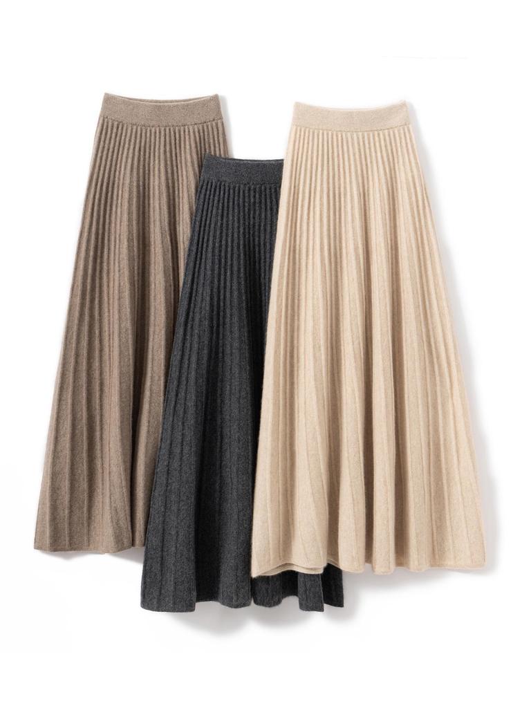 Women's 100% Pure Cashmere High Waist Long Skirt - Solid Color, Elastic Drape, Plush for Autumn/Winter