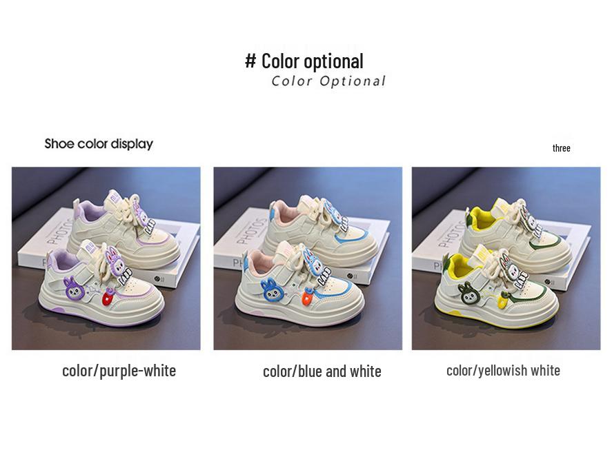Girls' Cartoon Non-Slip Casual Skate Shoes - Spring 2026 Soft Sole White Sneakers