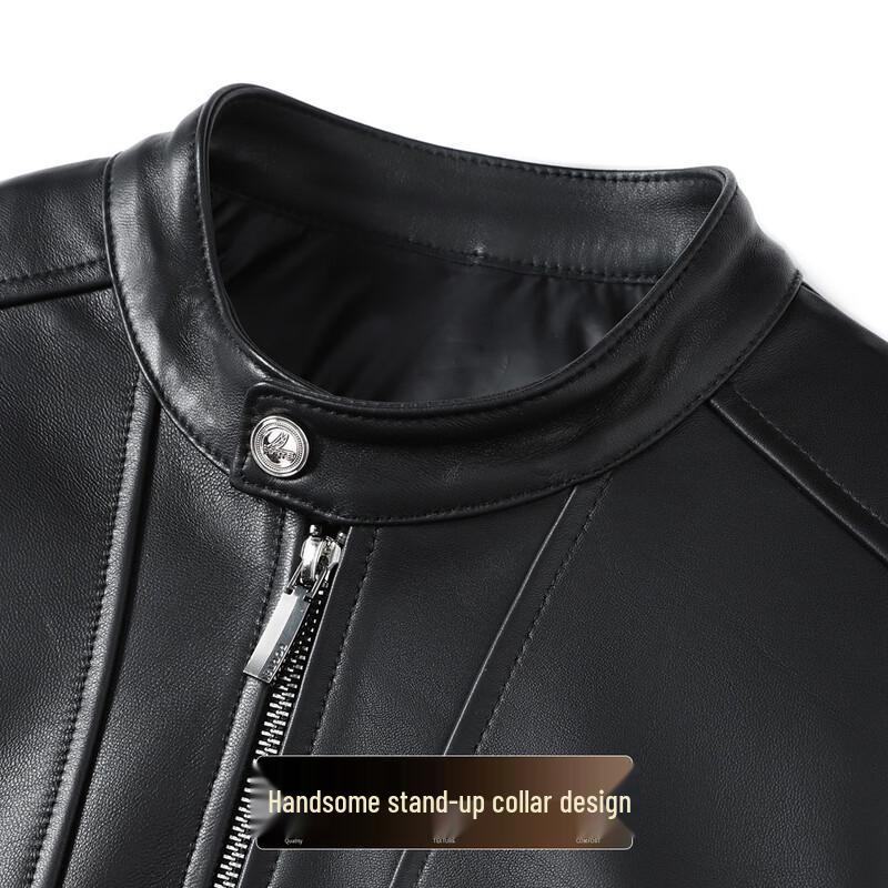 Futing Men's Winter Genuine Sheepskin Stand Collar Padded Leather Jacket