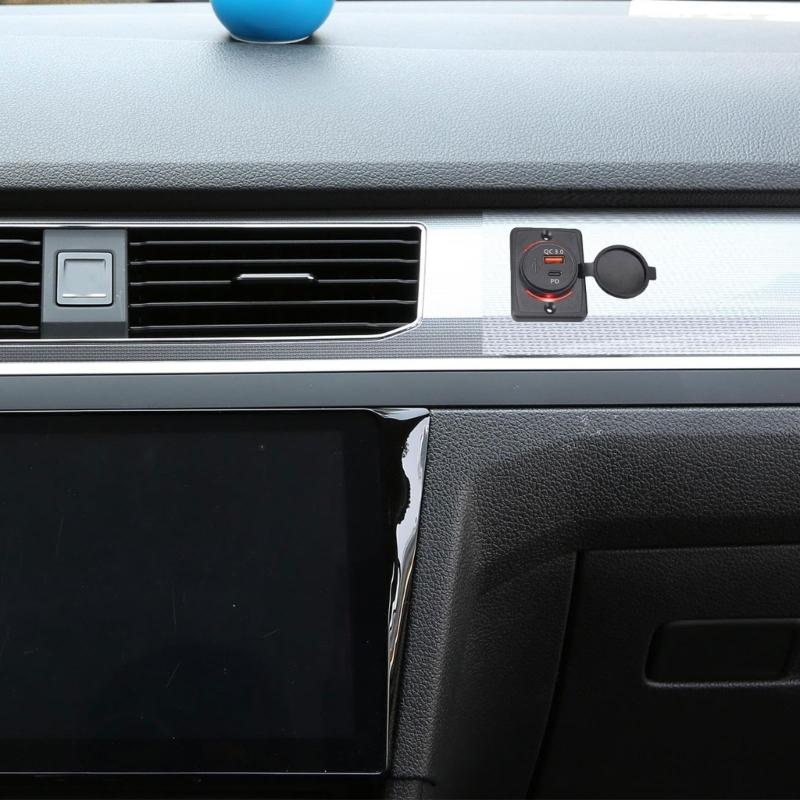 Waterproof USB Car Chargers Double Port QC3 0 & Type C Compatible for Car Boat Truck No Drill Mounting IP65 Protection