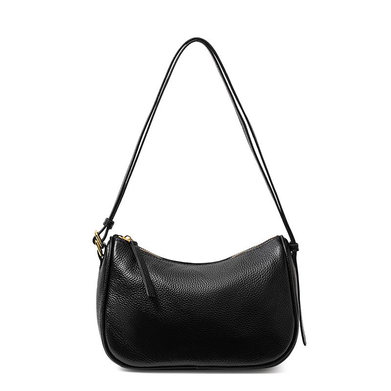 Genuine cowhide leather black women's single-shoulder underarm bag, a small storage bag for mobile phones
