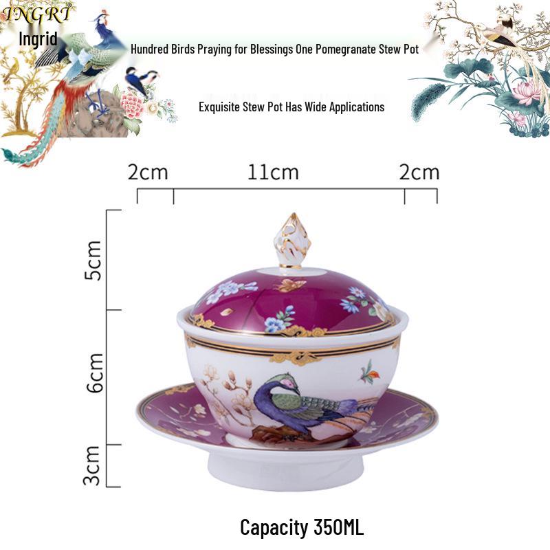 New Bone China Ceramic Steaming Bowl - Chinese Style Dessert & Soup Pot