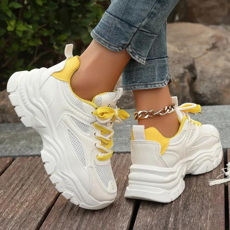 Fashion Dad Shoes Women's 2024 Spring and Autumn New Thick Bottom Mesh Casual Breathable Height Increasing Sports Shoes