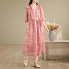 2026 Cotton Linen V-neck Lace-up Plus Size Elegant Summer Dress