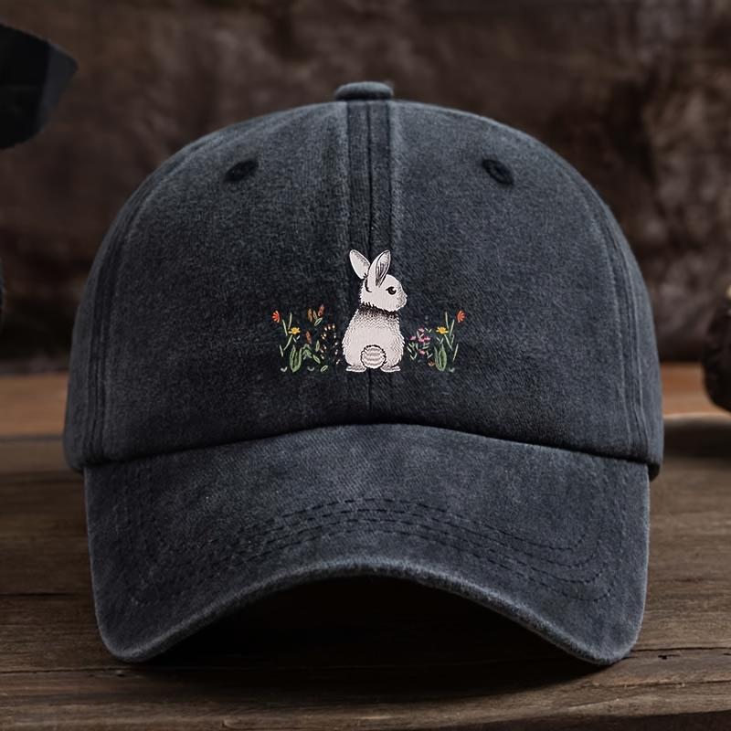 Baseball cap cute rabbit floral print lightweight textile fabric for daily and formal occasions outdoor leisure