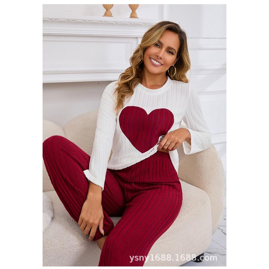 Four Season Style Love European and American Soft and Skin Friendly Comfortable Home Clothes, Long and Short Two-piece Set Pajamas