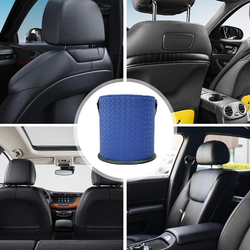 Car Leather Trash Can Elegant PU Leather Car Garbage Bin Automobile Road Trip Storage Seatback Tissue Phone Holder Box For
